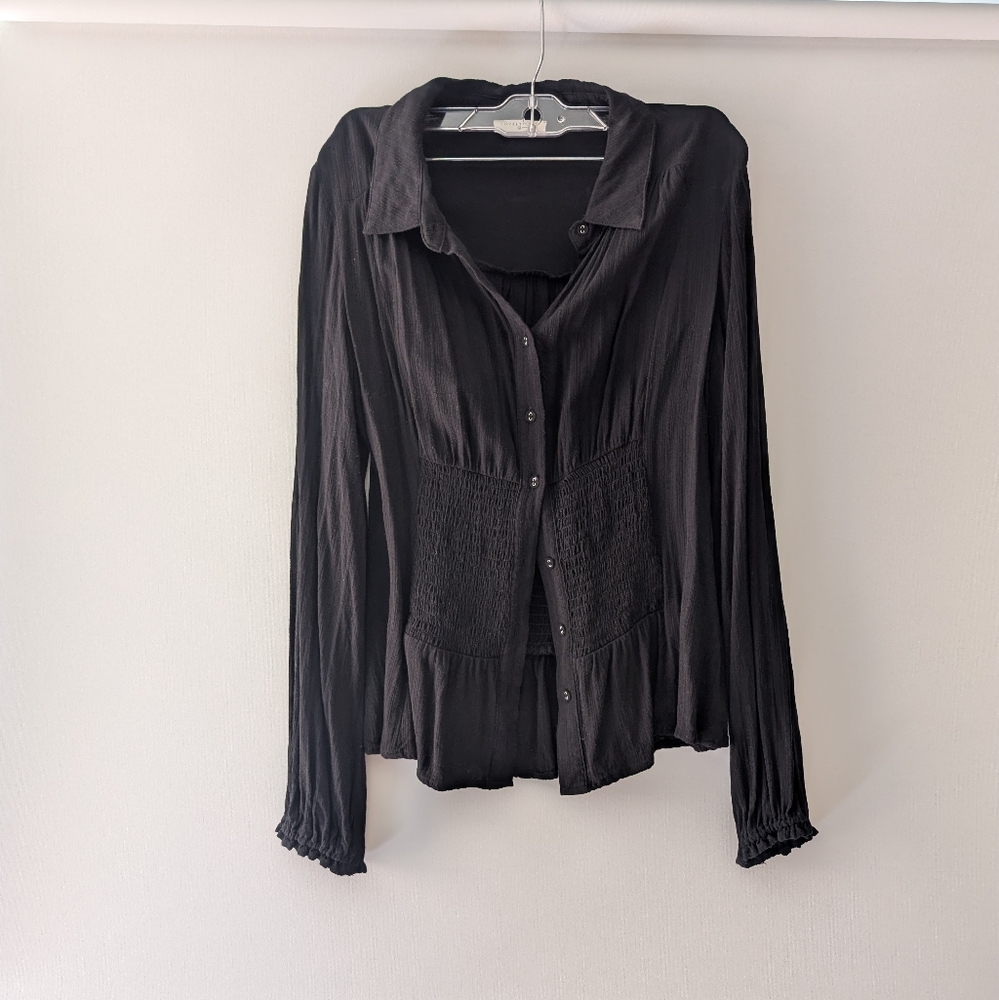 Lovestitch Black Women's Rutched Button Up Top